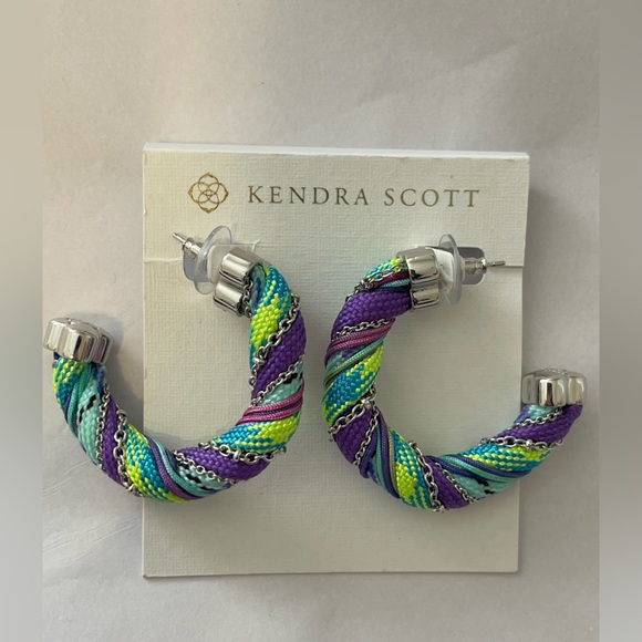 NEW Kendra Scott Masie Corded Large Hoop Earrings Silver Multicolor Pierced $98 - Picture 2 of 10